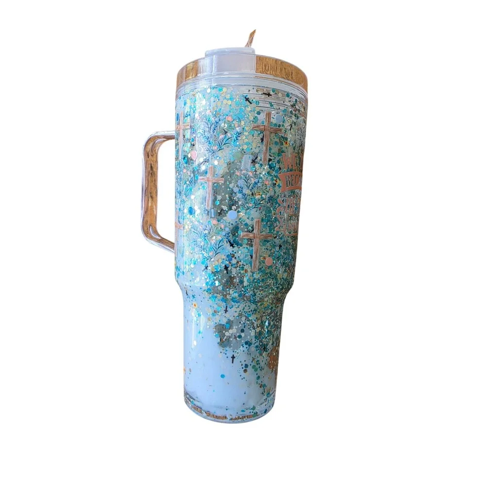 Religious Glitter 40oz Tumbler We Love Because He‎ First Loved Us Cross Floral